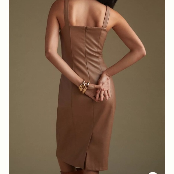 Avec Les Filles Anthropologie Tan Faux Leather Cutout Dress NWT B17/36 - Picture 4 of 14